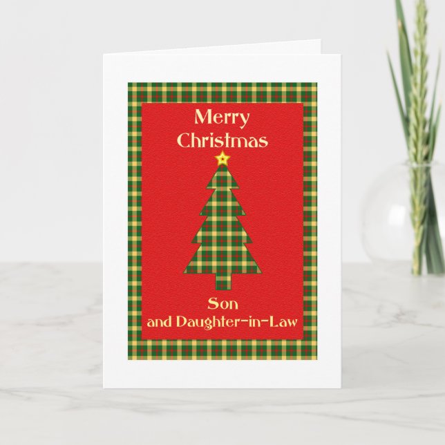 Son and Daughter-in-law Tartan Christmas Tree Holiday Card (Front)