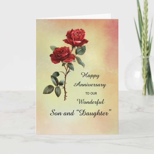 Son and Daughter in Law Wedding Anniversary Rose Card (Front)