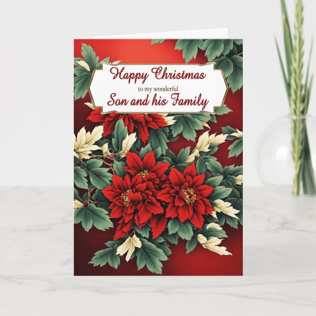 Son and his Family Christmas Poinsettias Holiday Card (Front)