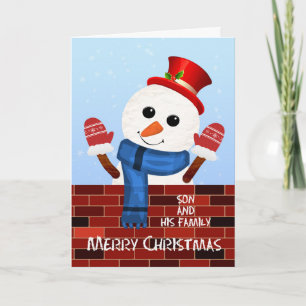 Son and his Family Christmas Snowman Holiday Card