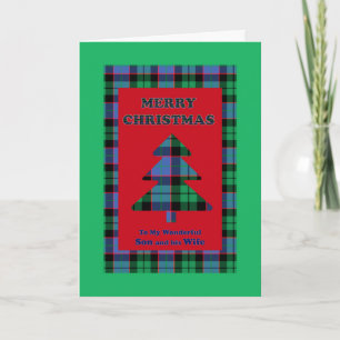 Son and Wife, Tartan Christmas Tree Holiday Card