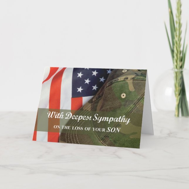 Son Army Military Soldier Sympathy Hat with Flag Card (Front)