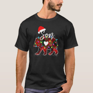 Son Bear Christmas Red Buffalo Plaid With Santa Ha T-Shirt