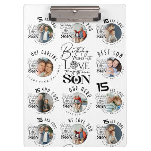 Son Birthday 8 Photo Collage Typography Clipboard