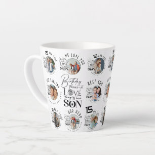 Son Birthday 8 Photo Collage Typography  Latte Mug