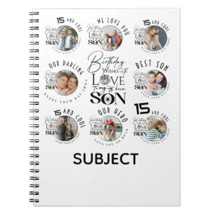 Son Birthday 8 Photo Collage Typography Notebook