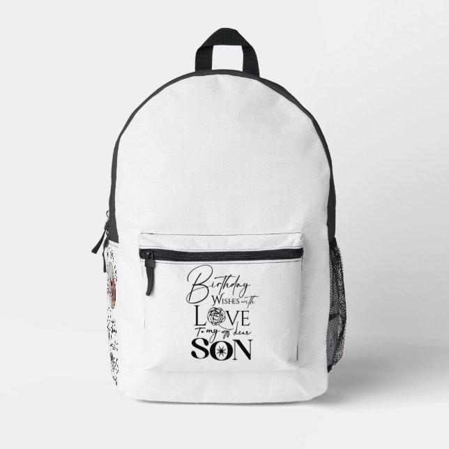 Son Birthday 8 Photo Collage Typography  Printed Backpack (Front)