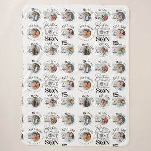 Son Birthday 8 Photo Collage Typography Sherpa Blanket