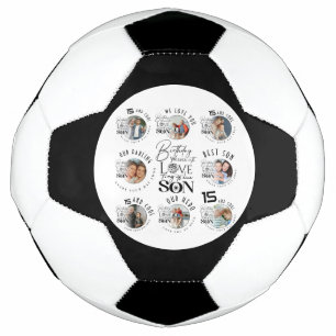 Son Birthday 8 Photo Collage Typography  Soccer Ball