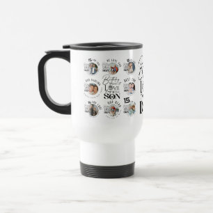 Son Birthday 8 Photo Collage Typography Travel Mug