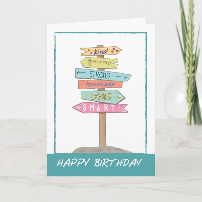 Son Birthday Fun Sign Good Qualities Amazing Guy Card (Front)