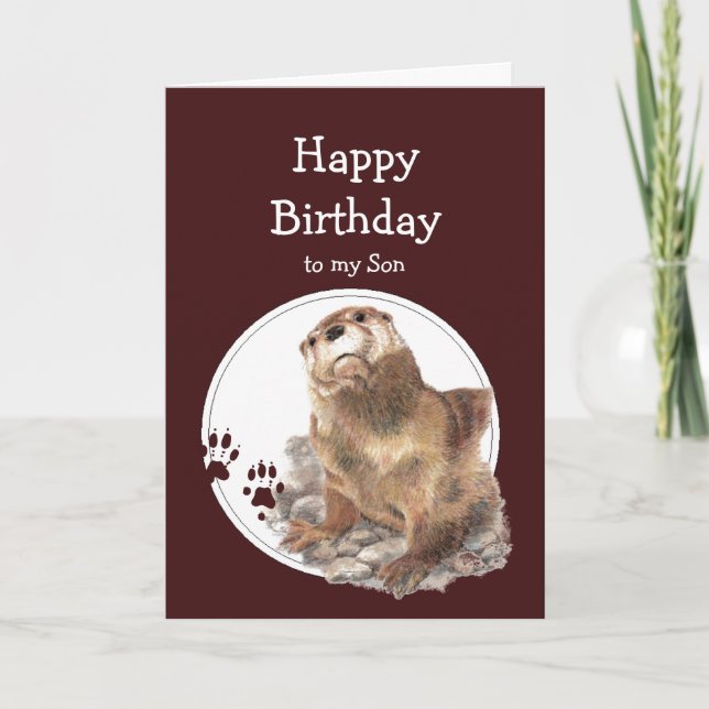 Son Birthday Otter Funny Animal Custom Text  Card (Front)