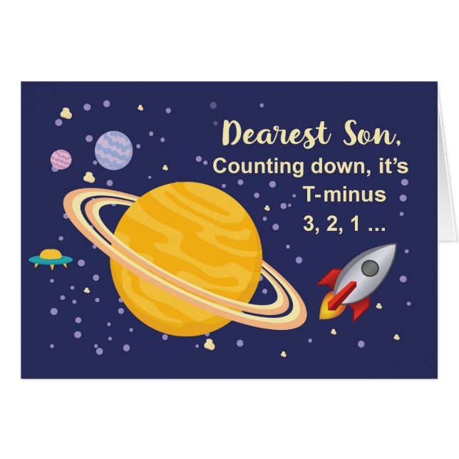 Son Birthday Planets in Outer Space with Rocket (Front Horizontal)