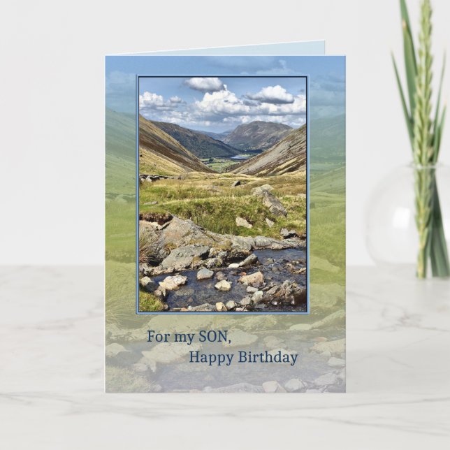 Son Birthday with a Mountain Landscape Card (Front)