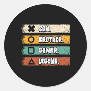 Son Brother Gamer Legend Funny Video Game Gaming M Classic Round Sticker