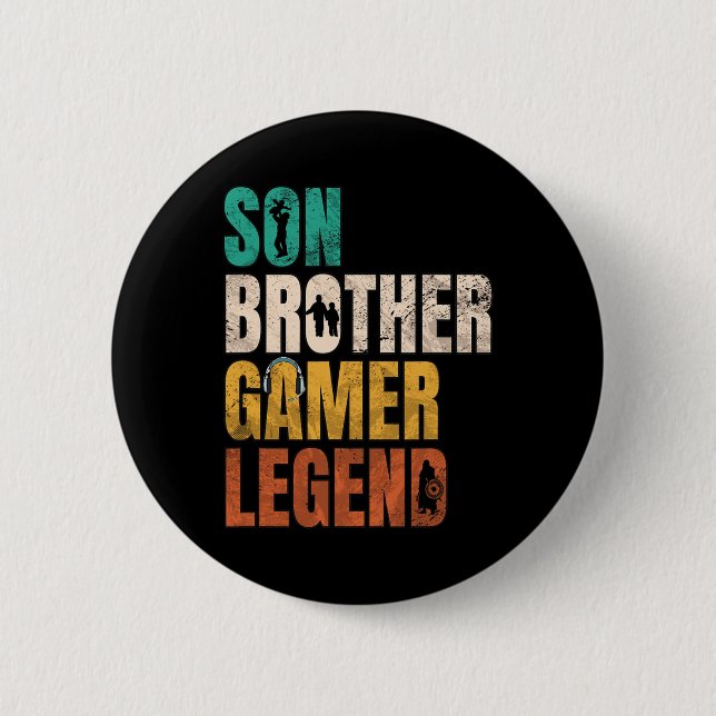 Son Brother Video Gamer Legend Matching Family Sib 2 Inch Round Button (Front)