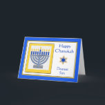 Son Chanukah Contemporary Menorah Card<br><div class="desc">Happy Chanukah Dearest Son,  contemporary menorah with blue candles,  paper greeting card. Digital illustration with a lit menorah and a Star of David. Art,  image,  and verse copyright © Shoaff Ballanger Studios,  2024.</div>
