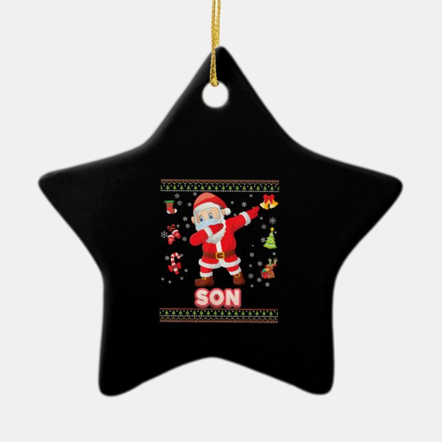 Son Christ-Mask Dabbing Santa Mask Merry Christmas Ceramic Ornament (Front)