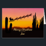 Son Christmas Santa Over Desert<br><div class="desc">A Christmas card for your son showing Santa flying over the desert. Lots of tall cactus are seen in silhouette. Wish a merry Christmas from the desert with a lovely sunset coloured card.</div>