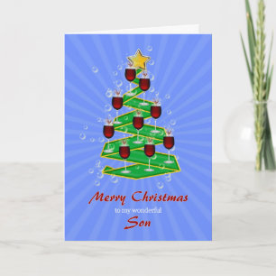 Son, Christmas Tree with Wine Holiday Card