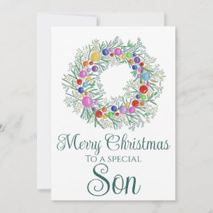 Son colourful Christmas Wreath Holiday Card