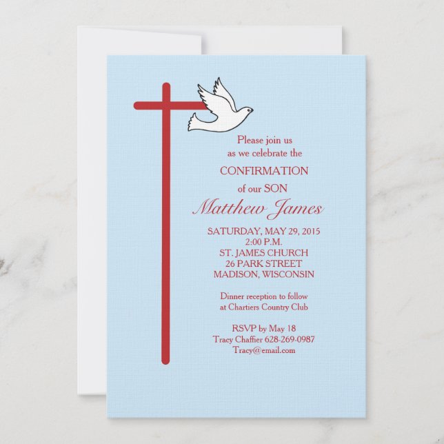 Son Confirmation Cross Dove Blue Invitation (Front)