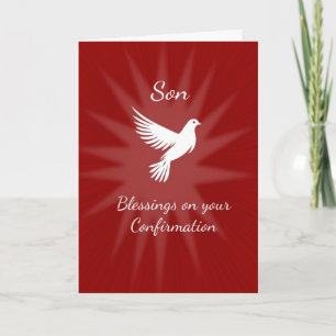 Son Confirmation Religious Red Dove Rays Design Card