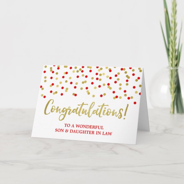Son & Daughter In Law Congratulations Red Gold Card (Front)