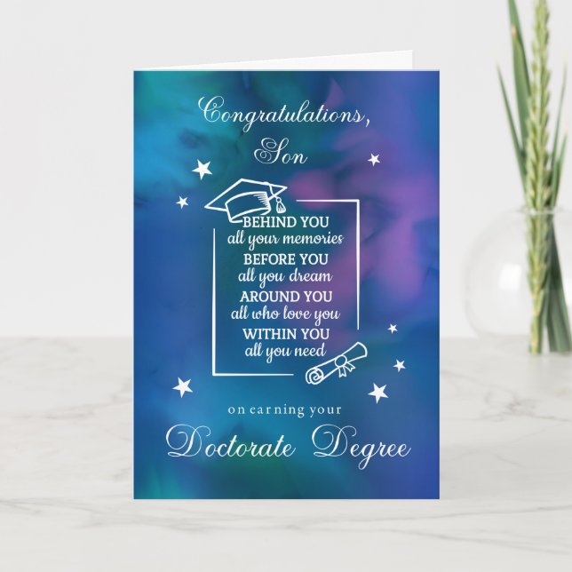 Son Doctorate PHD Graduation Congratulations Quote Card (Front)
