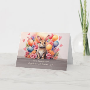 Son Easter Rabbit Amid Flowers and Balloons Card