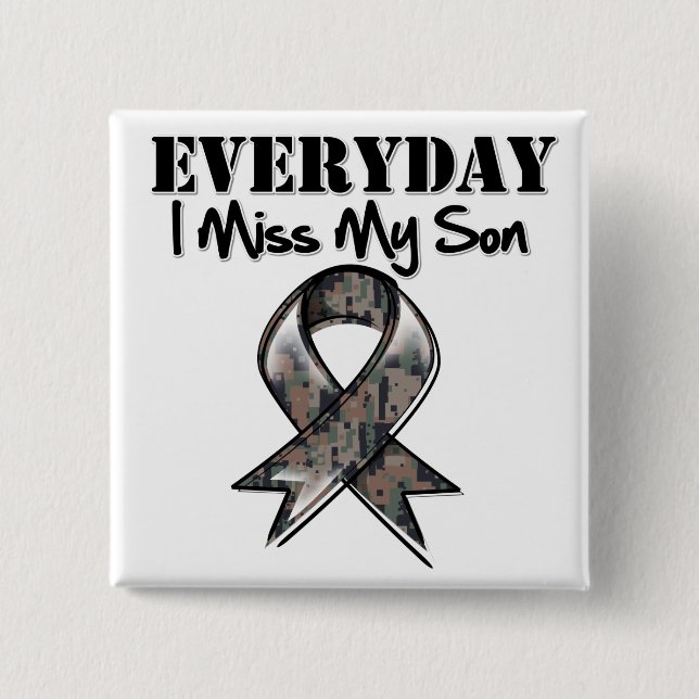 Son - Everyday I Miss My Hero Military 2 Inch Square Button (Front)