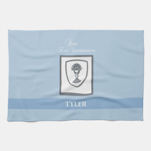 Son, First Communion Silver Chalice Kitchen Towel (Horizontal)