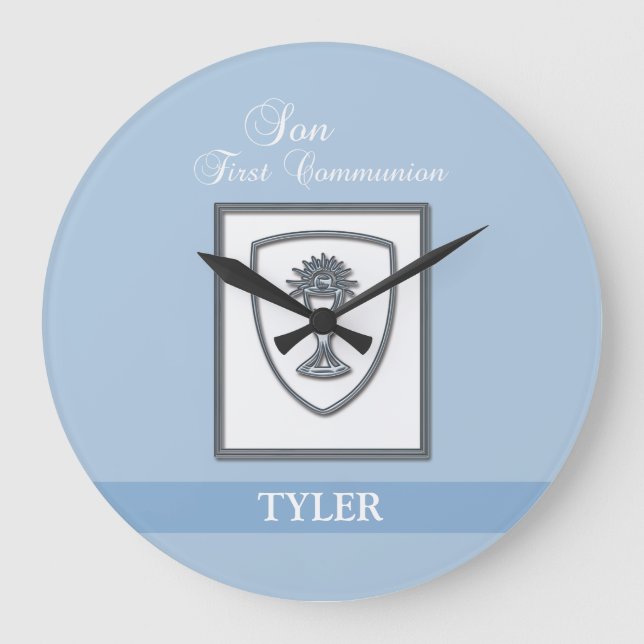 Son, First Communion Silver Chalice Large Clock (Front)