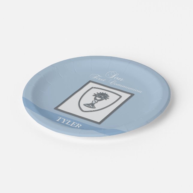 Son, First Communion Silver Chalice Paper Plate (Angled)