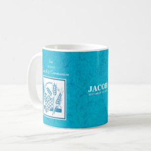 Son, First Communion, Wheat, Grapes Blue Coffee Mug
