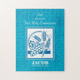 Son, First Communion, Wheat, Grapes Blue Jigsaw Puzzle