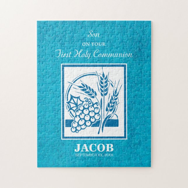 Son, First Communion, Wheat, Grapes Blue Jigsaw Puzzle (Vertical)