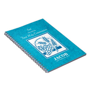 Son, First Communion, Wheat, Grapes Blue Notebook