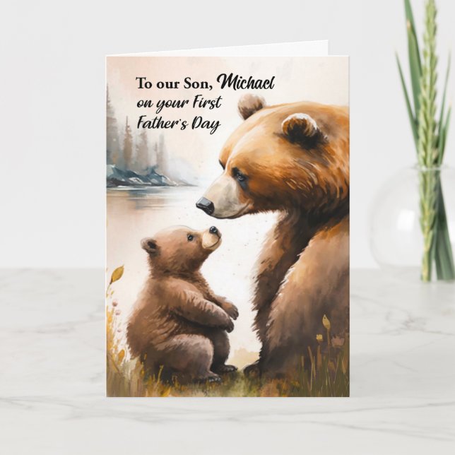 Son First Father's Day Papa Baby Bear Personalized Card (Front)
