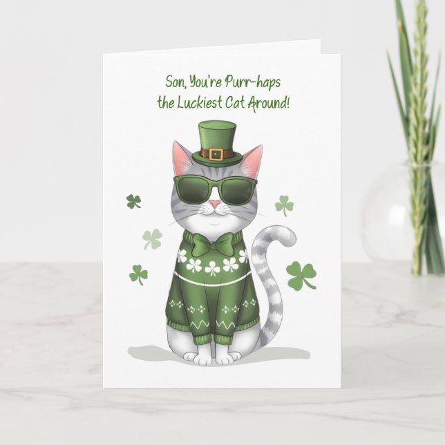 Son Funny Cat Wearing Sunglasses St Patricks Day Card (Front)