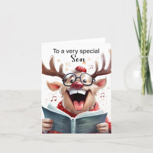 Son Funny Christmas Reindeer Singing Thank You Card