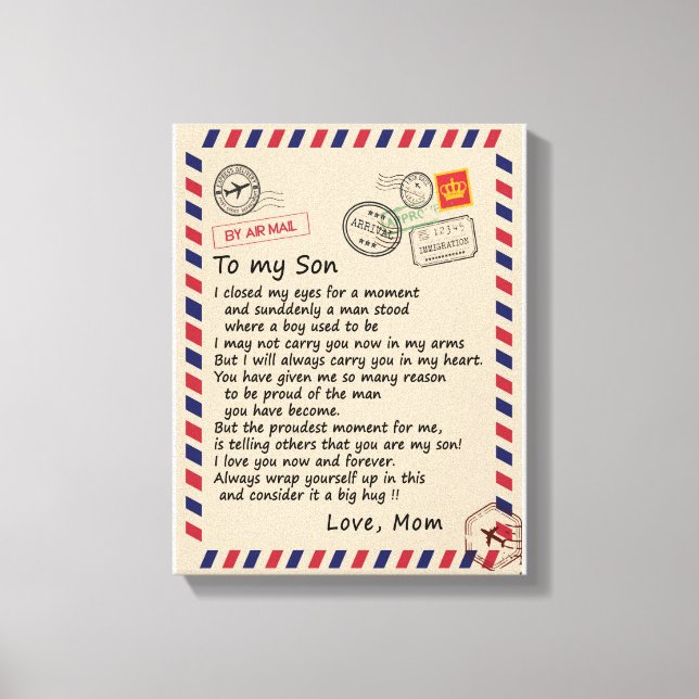 Son Gift | Letter To My Son Love From Mom Canvas Print (Front)