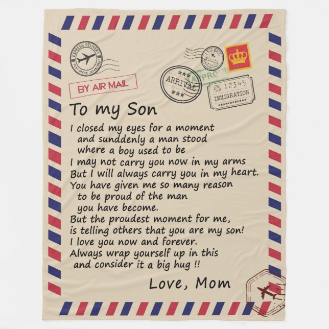 Son Gift | Letter To My Son Love From Mom Fleece Blanket (Front)