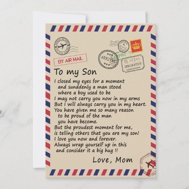 Son Gift | Letter To My Son Love From Mom Holiday Card (Front)