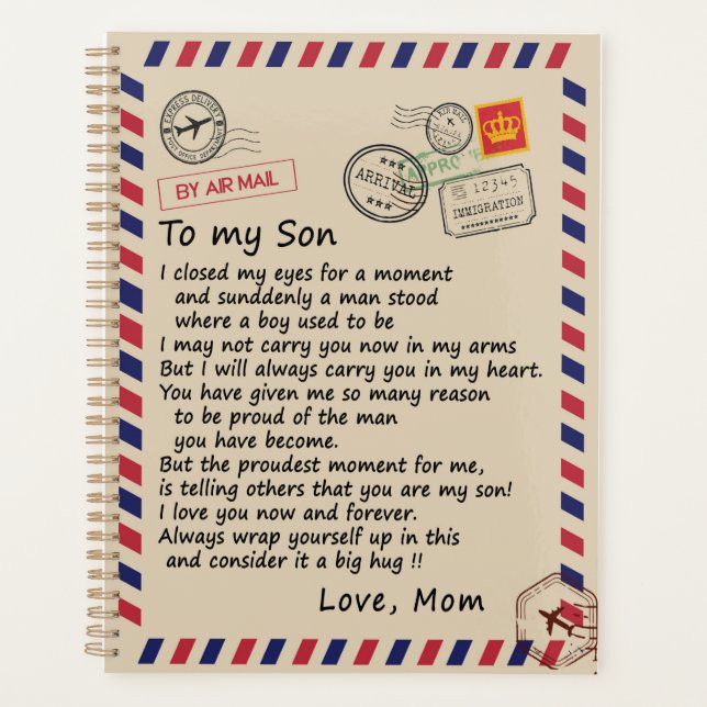 Son Gift | Letter To My Son Love From Mom Planner (Front)