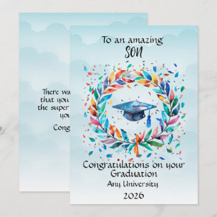 Son Graduation Cap and Rainbow Leaf Frame