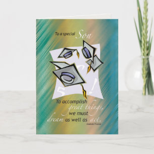 Son, Graduation Hats in Air, Congratulations Gradu Card