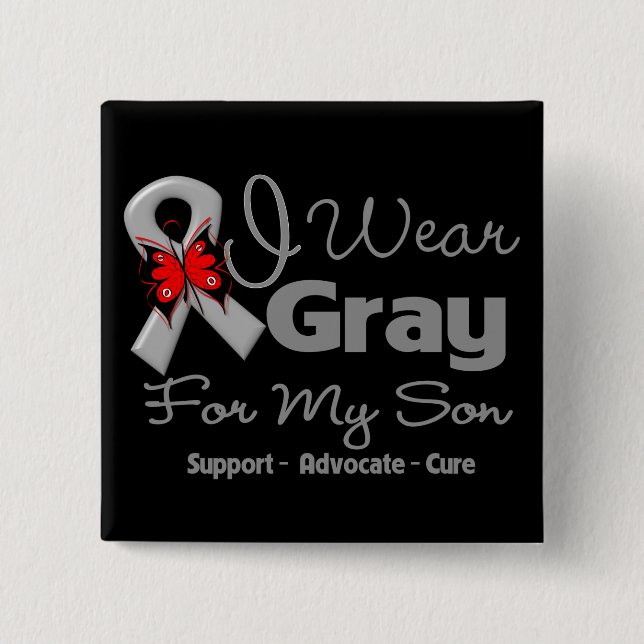 Son - Grey Ribbon Awareness 2 Inch Square Button (Front)