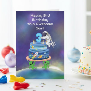 Son Happy 3rd Birthday Astronaut with Cool Aliens Card