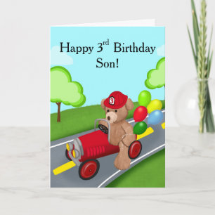 Son Happy 3rd Birthday Teddy Bear Firetruck Card